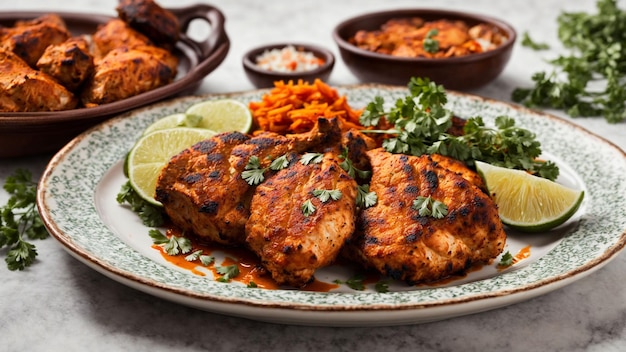 Photo showcase the bold flavors and textures of indian tandoori chicken in this stock photo