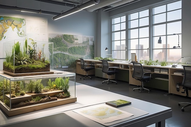 Showcase a corner of the lab focused on studying the ecological impact of urban development