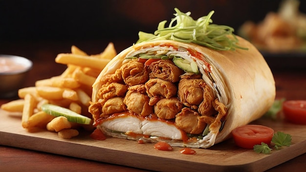 Showcase a deconstructed view of a Zinger Chicken Roll zooming in on each element