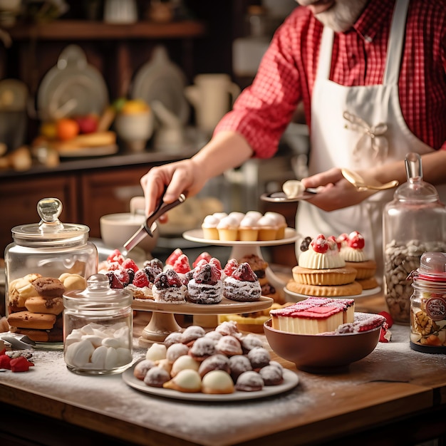 Foto mostra la gioia di cuocere in cucina cattura il processo di preparazione di deliziosi dessert