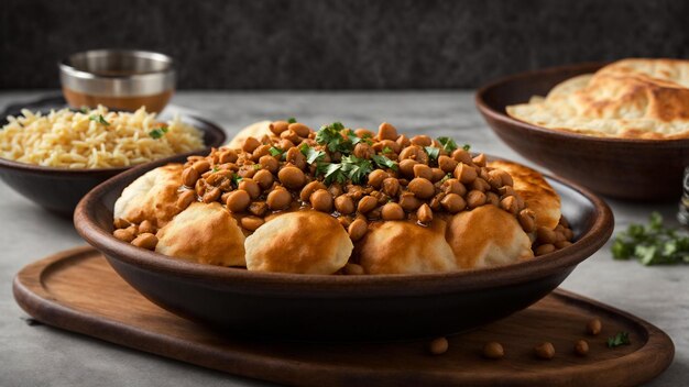 Photo showcase a plate of delicious chole bhature against a clean and crisp white background highlighting