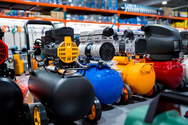 showcase in shop of new air compressors