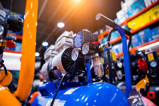 showcase in shop of new air compressors