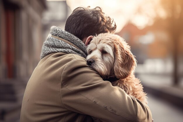 写真 心温まる抱擁で忠実なペットと飼い主の絆を表現しましょう