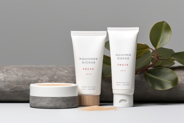 Showcase Your Beautiful Cosmetics with our Round Natural Podium and Bath Items Mockup