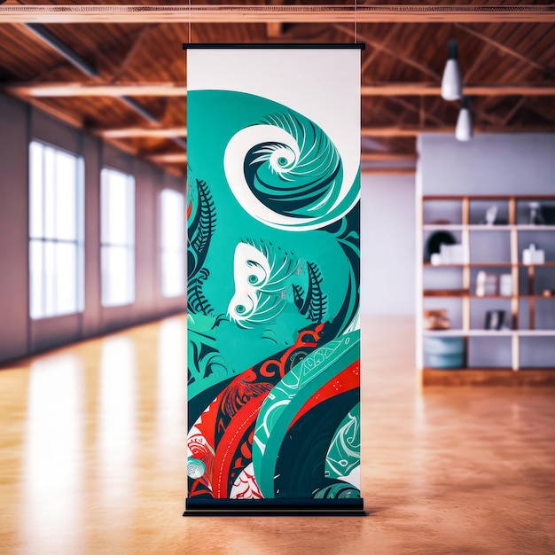 Photo showcase your business with a white mockup stand and customizable banner