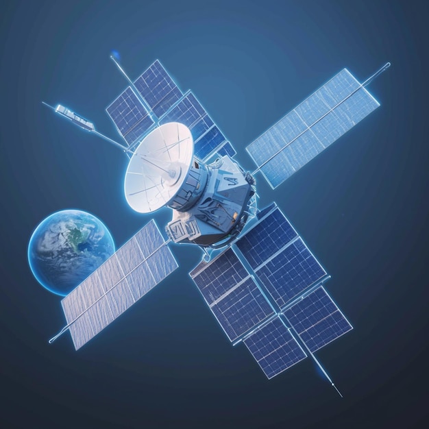 Foto mostra satelliti orbitali spaziali a tema aerospaziale rendering 3d dettagliato per i social media post siz