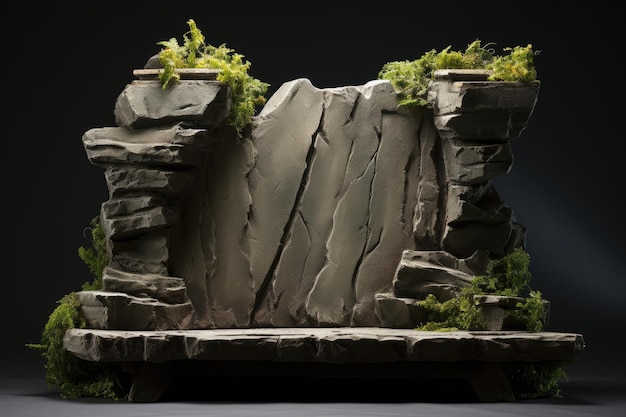 Showcasing Excellence A Majestic Stone Cliff Scene with an Elegant Display Podium