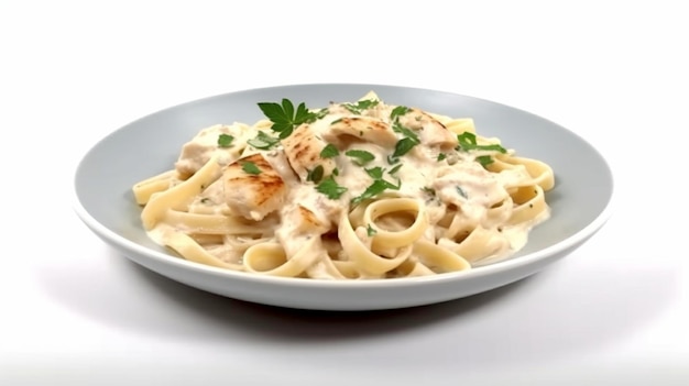 showcasing Fettuccine Alfredo Pasta with Chicken Parmesan and Parsley