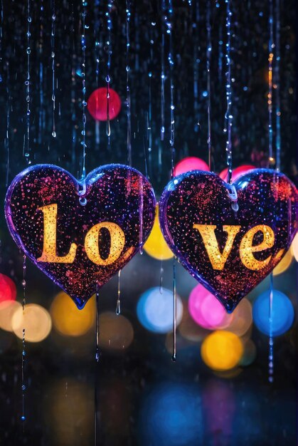 Foto mostrare segni d'amore su vetro contro uno sfondo di bokeh notturno