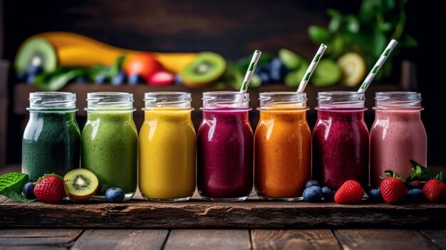 A showcasing vibrant and nutritious smoothies in glass jars AI generated
