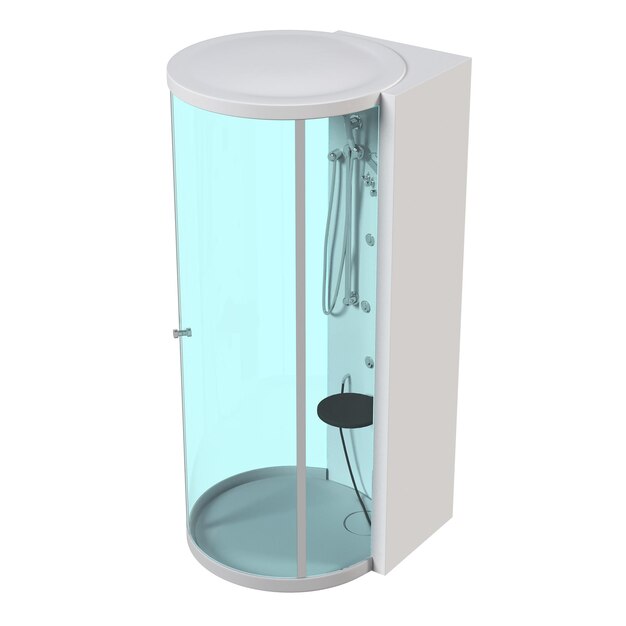 The shower cabin is isolated on a white background 3D illustration and a CG render