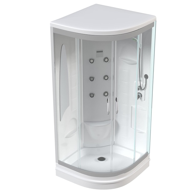 The shower cabin is isolated on a white background 3D illustration and a CG render