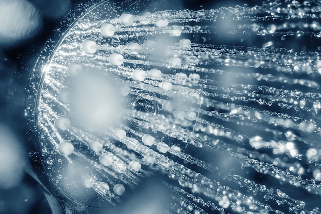 Shower head with flow of water closeup