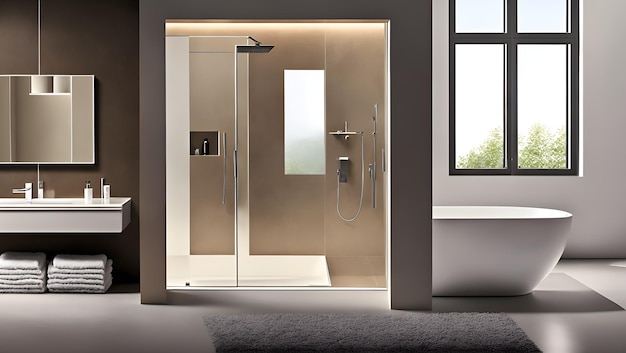 Photo a shower with a glass door and a glass door.