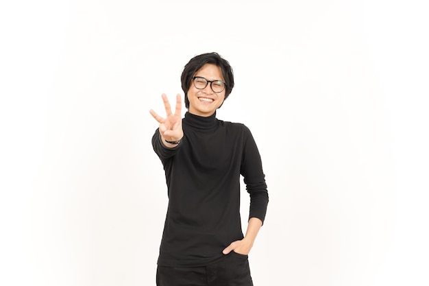 Showing count Three finger Of Handsome Asian Man Isolated On White Background