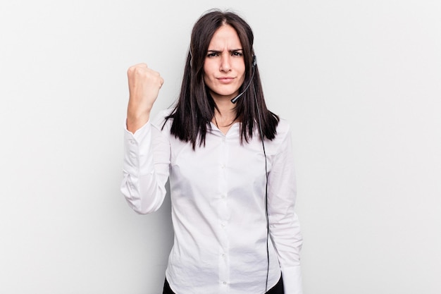 Showing fist to camera aggressive facial expression