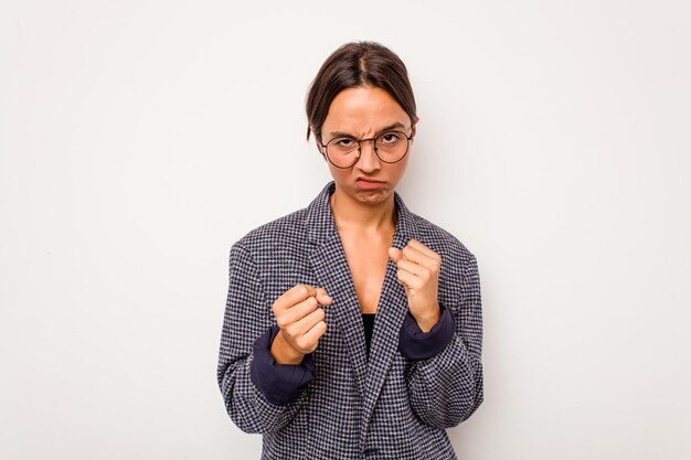 Showing fist to camera aggressive facial expression