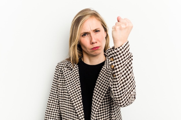 Showing fist to camera aggressive facial expression