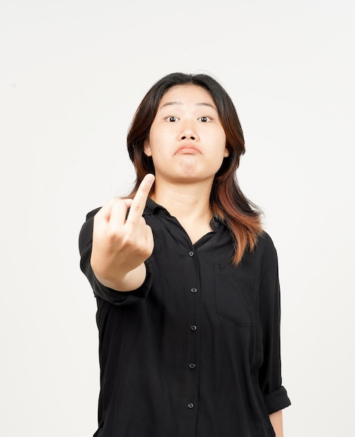 Showing fuck hands of Beautiful Asian Woman Isolated On White Background