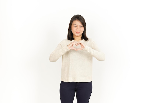 Showing Heart or Love Sign of Beautiful Asian Woman Isolated On White Background