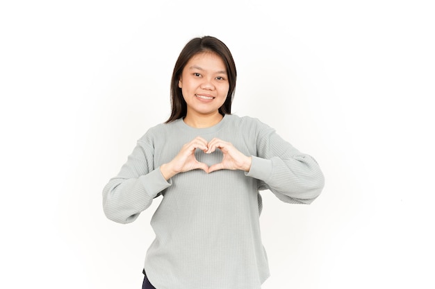 Showing Love Sign Of Beautiful Asian Woman Isolated On White Background