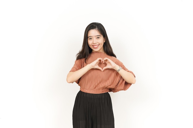 Showing Love Sign Of Beautiful Asian Woman Isolated On White Background