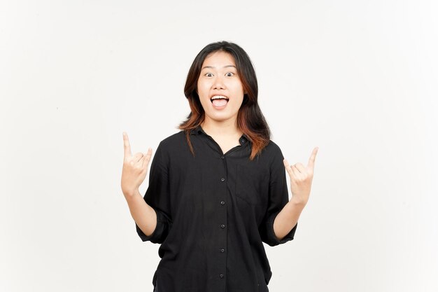 Showing Metal hands of Beautiful Asian Woman Isolated On White Background