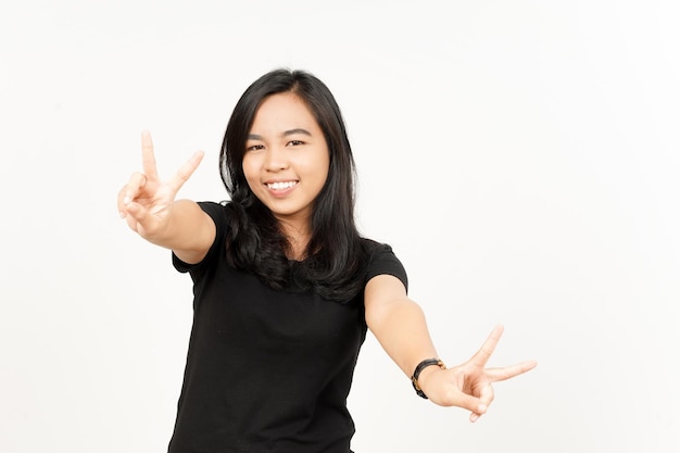 Showing peace sign of Beautiful Asian Woman Isolated On White Background