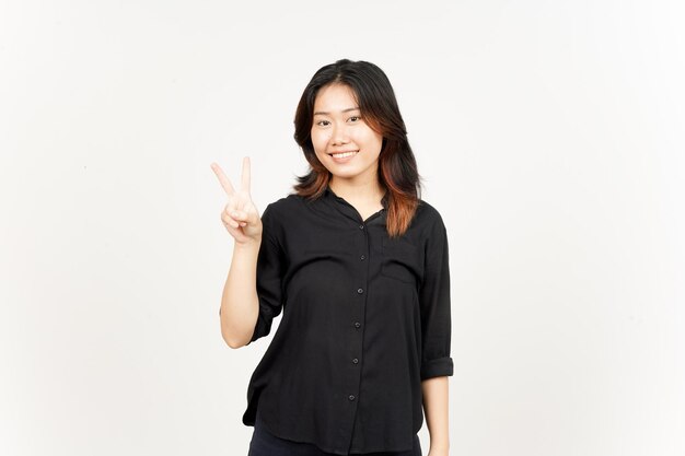 Showing peace sign of Beautiful Asian Woman Isolated On White Background