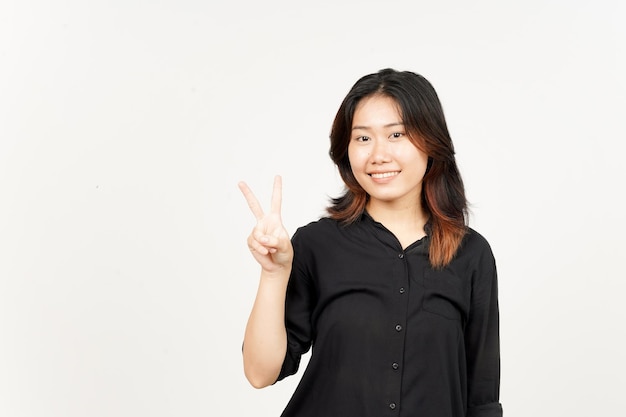 Showing peace sign of Beautiful Asian Woman Isolated On White Background