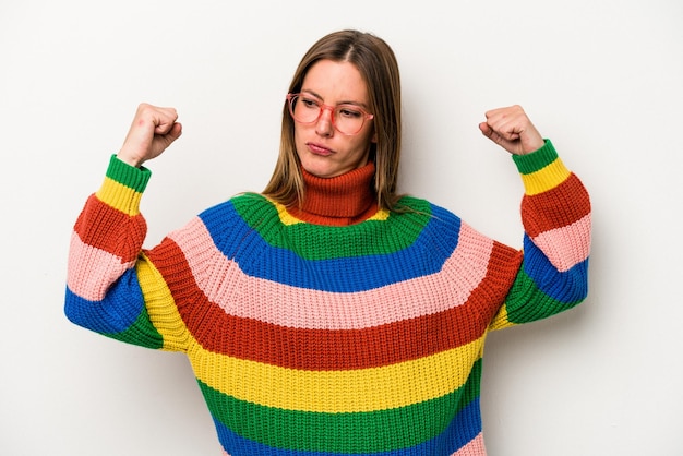 Showing strength gesture with arms symbol of feminine power