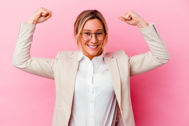 Showing strength gesture with arms symbol of feminine power