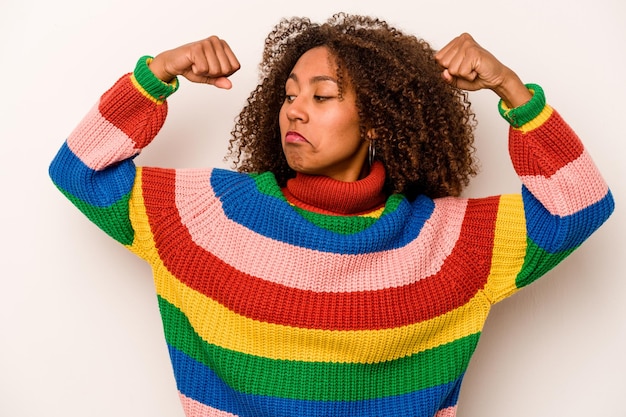 Showing strength gesture with arms symbol of feminine power