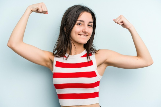 Photo showing strength gesture with arms symbol of feminine power