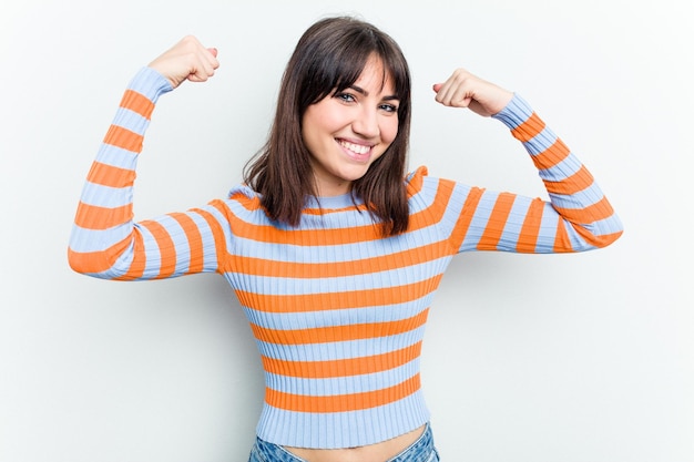 Showing strength gesture with arms symbol of feminine power