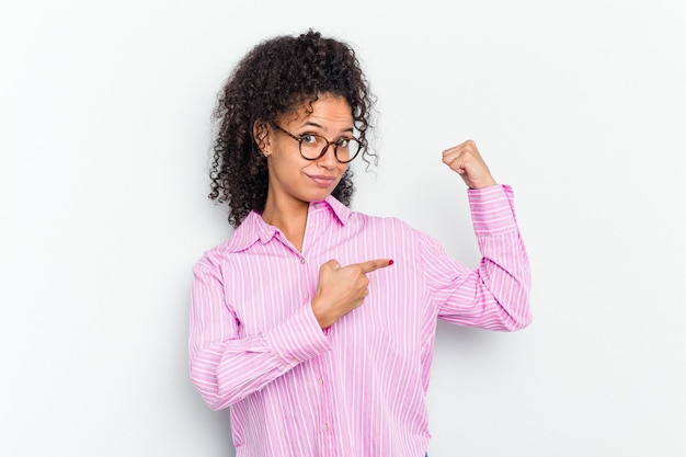 Photo showing strength gesture with arms symbol of feminine power