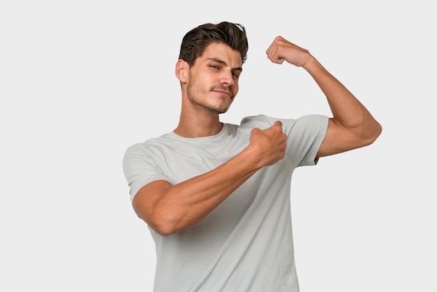 Showing strength gesture with arms symbol of feminine power