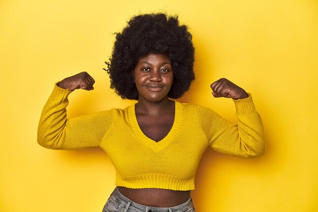 Photo showing strength gesture with arms symbol of feminine power