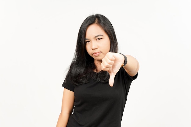 Showing thumbs down of Beautiful Asian Woman Isolated On White Background