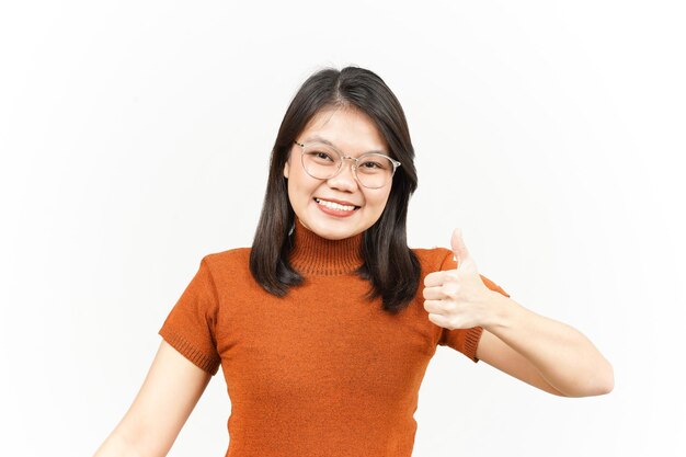 Showing Thumbs Up Of Beautiful Asian Woman Isolated On White Background