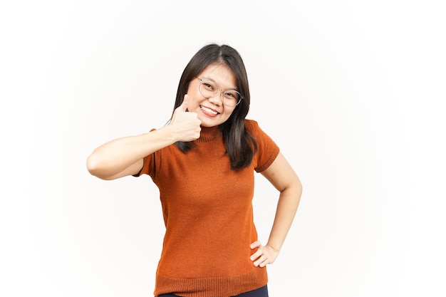 Showing Thumbs Up Of Beautiful Asian Woman Isolated On White Background