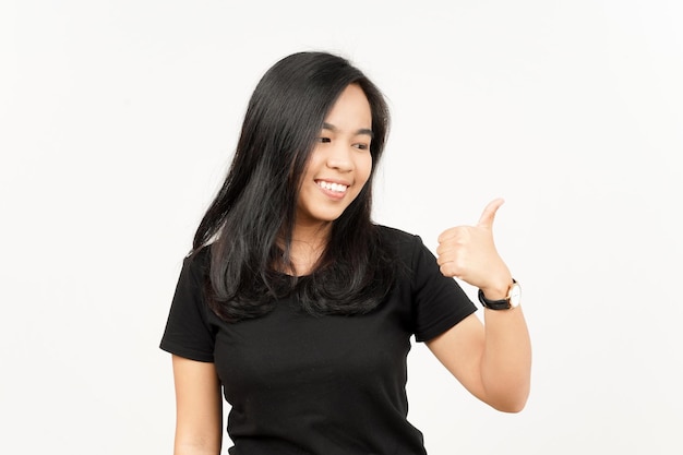 Showing thumbs up of Beautiful Asian Woman Isolated On White Background