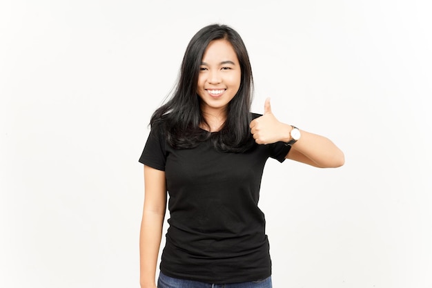 Showing thumbs up of Beautiful Asian Woman Isolated On White Background