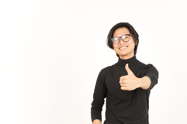 Showing Thumbs Up Of Handsome Asian Man Isolated On White Background