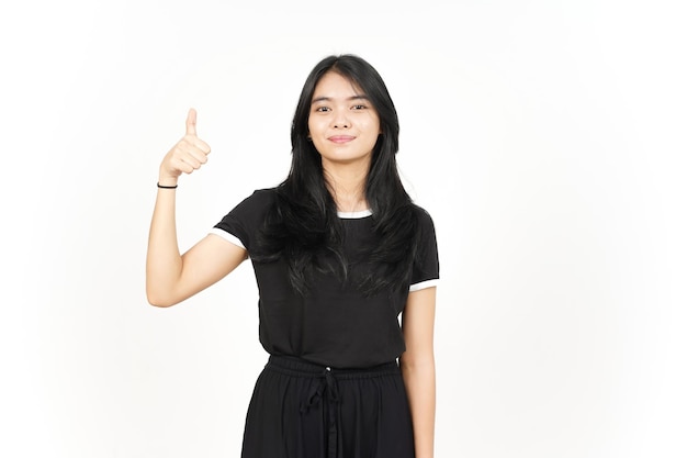 Showing Thumbs up Sign Approved Sign Of Beautiful Asian Woman Isolated On White Background