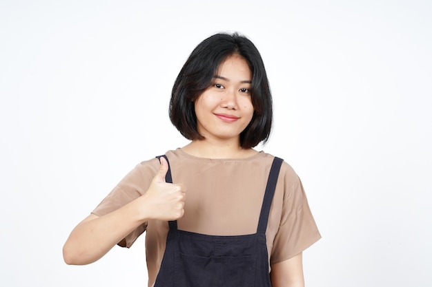 Showing Thumbs Up Sign of Beautiful Asian Woman Isolated On White Background