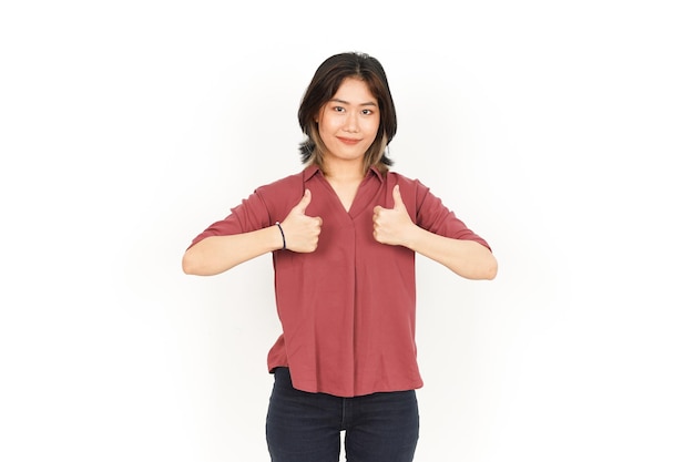 Showing Thumbs Up Sign Of Beautiful Asian Woman Isolated On White Background