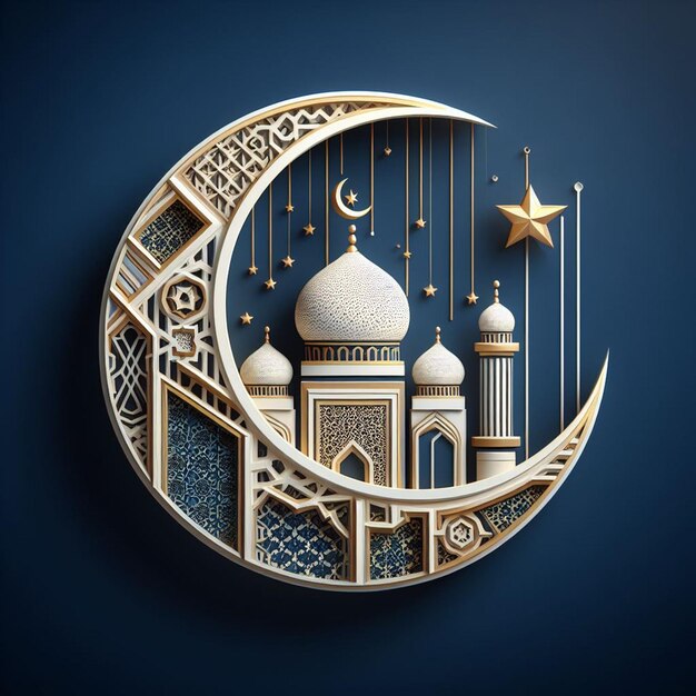 Showpiece art of crescent moon and mosque