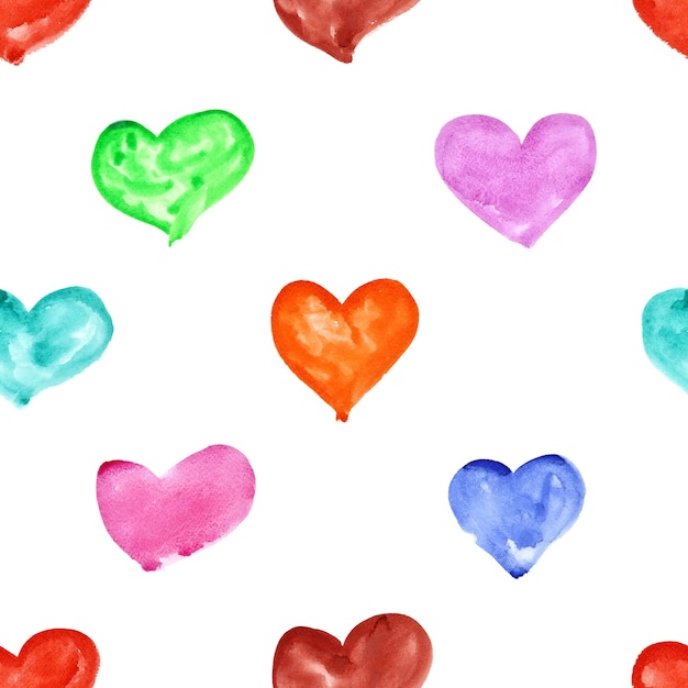 Showy watercolor hearts on a white background - raster seamless pattern